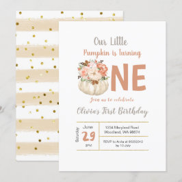 Gouden Bloemen Pompoen Draaien 1 Verjaardag uitnod Kaart