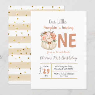 Gouden Bloemen Pompoen Draaien 1 Verjaardag uitnod Kaart