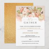 Gouden Bloemen Pompoen Thanksgiving Diner Invitati Kaart (Voorkant / Achterkant)