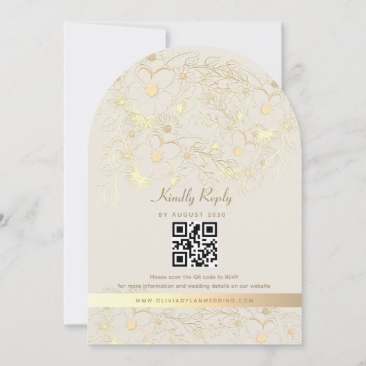 Gouden Bloemen QR Code Huwelijk Kaart (Achterkant)