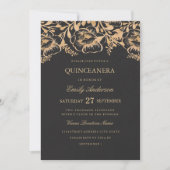  Gouden Bloemen Quinceanera Invitation Kaart (Voorkant)