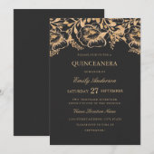  Gouden Bloemen Quinceanera Invitation Kaart (Voorkant / Achterkant)