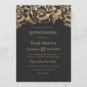  Gouden Bloemen Quinceanera Invitation Kaart