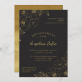  Gouden Bloemen Quinceanera Kaart (Voorkant / Achterkant)
