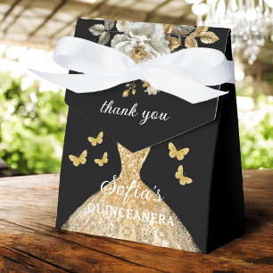Gouden Bloemen Quinceañera Vlinders Bedankdoosjes