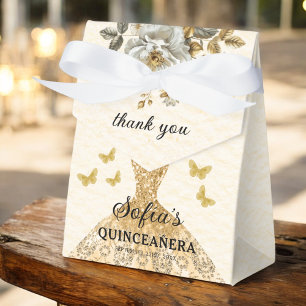 Gouden Bloemen Quinceañera Vlinders Bedankdoosjes