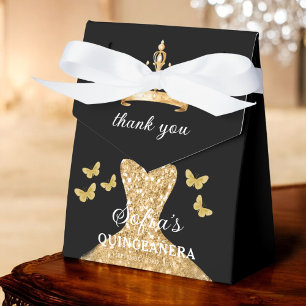 Gouden Bloemen Quinceañera Vlinders Bedankdoosjes