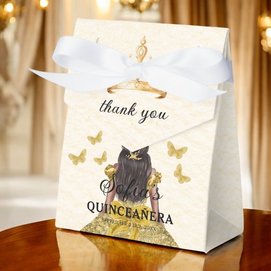 Gouden Bloemen Quinceañera Vlinders Bedankdoosjes