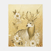 Gouden Bloemen Rendier Fleece Deken (Voorkant)
