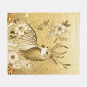 Gouden Bloemen Rendier Fleece Deken (Voorkant (Horizontaal))