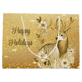 Gouden Bloemen Rendier Gift Bag Groot Cadeauzakje (Achterkant)