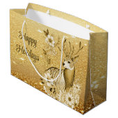 Gouden Bloemen Rendier Gift Bag Groot Cadeauzakje (Achterkant Gekanteld)