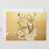 Gouden Bloemen Rendier Kerstfeest uitnodiging (Achterkant)