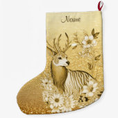 Gouden Bloemen Rendier Kerstkous Grote Kerstsok (Achterkant)