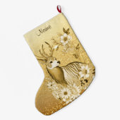 Gouden Bloemen Rendier Kerstkous Grote Kerstsok (Achterkant (Hangend))