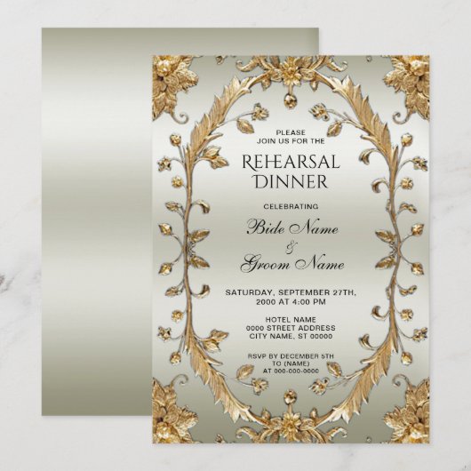 Gouden Bloemen repetitie diner Kaart (Voorkant / Achterkant)