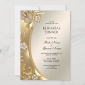 Gouden Bloemen Repetitie Diner Uitnodiging (Voorkant)
