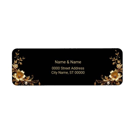 Gouden bloemen retouradreslabel etiket (Voorkant)