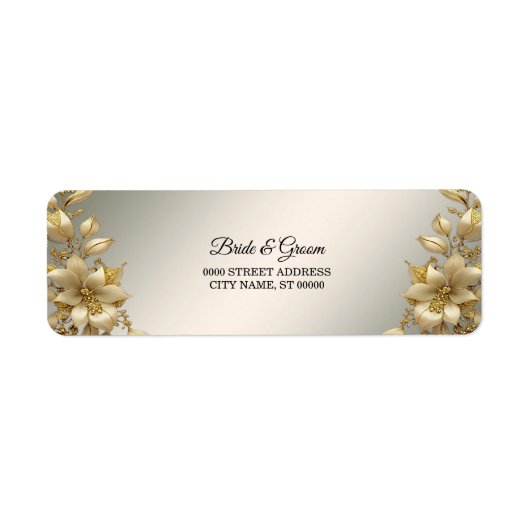 Gouden bloemen retouradreslabel etiket (Voorkant)