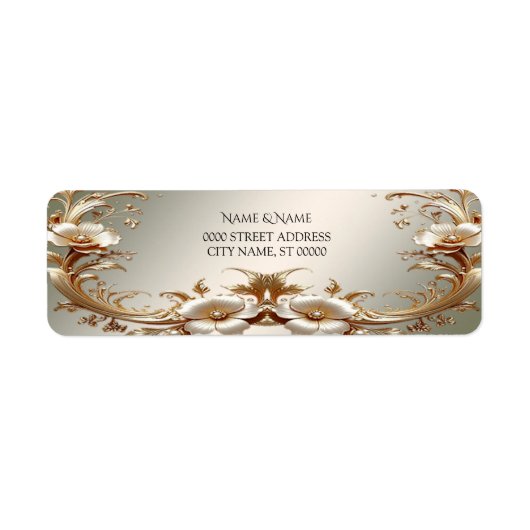 Gouden bloemen retouradreslabel etiket (Voorkant)