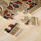 Gouden Bloemen Rode Decoratieve Jigsaw Puzzel (Zijkant)