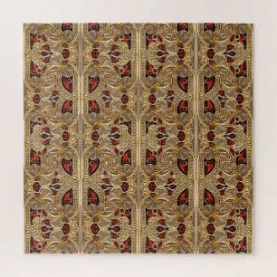 Gouden Bloemen Rode Decoratieve Jigsaw Puzzel