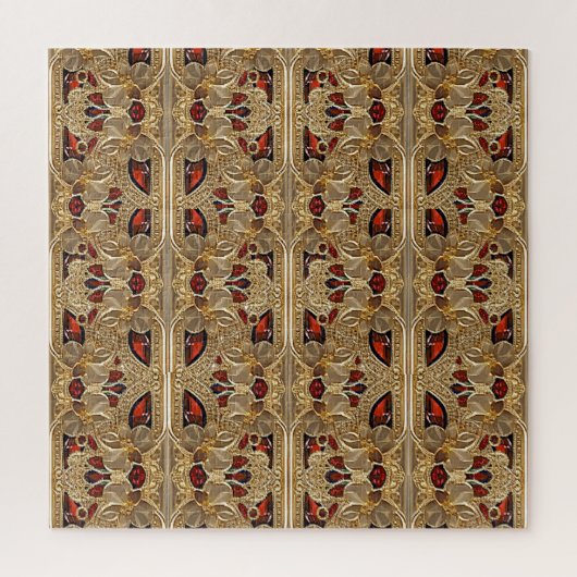 Gouden Bloemen Rode Decoratieve Jigsaw Puzzel (Verticaal)