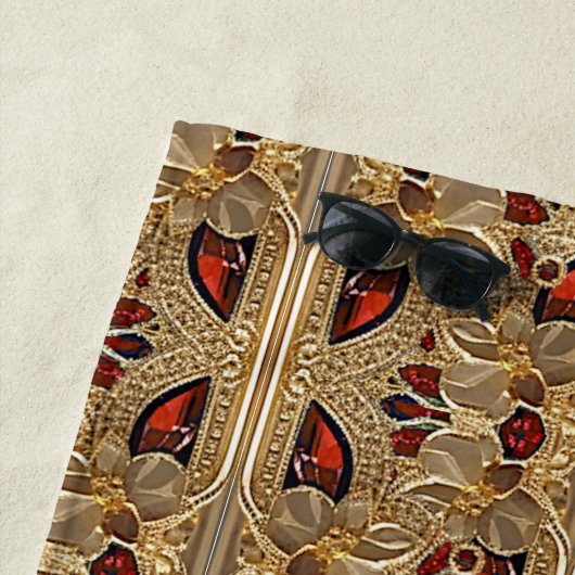 Gouden Bloemen Rode Decoratieve Strandlaken (In situ)