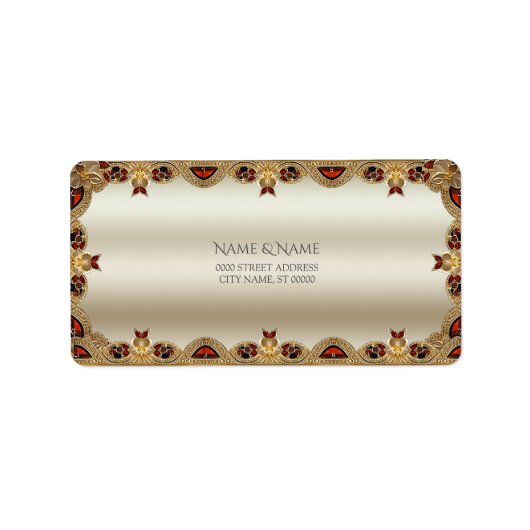 Gouden Bloemen Rode Edelsteen Adreslabel Etiket (Voorkant)