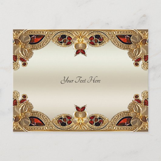 Gouden Bloemen Rode Edelsteen Ansichtkaart Briefkaart (Voorkant)