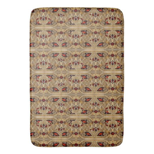 Gouden Bloemen Rode Edelsteen Badmat (Voorkant Verticaal)