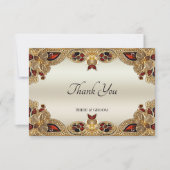 Gouden Bloemen Rode Edelsteen Dankjewel Kaart (Voorkant)