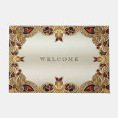 Gouden Bloemen Rode Edelsteen Deurmat (Voorkant)