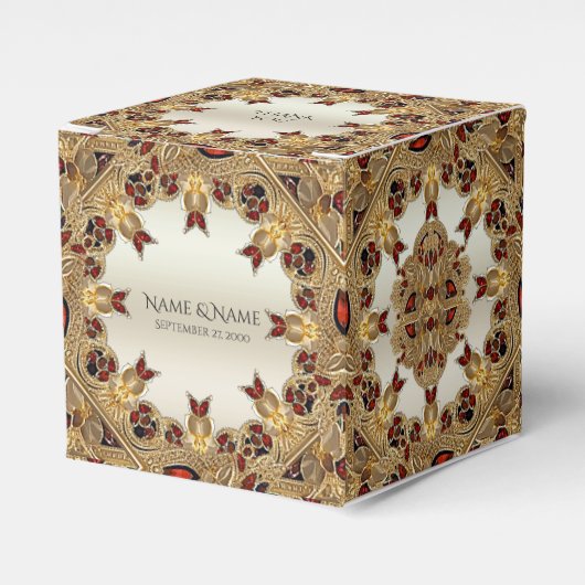 Gouden Bloemen Rode Edelsteen Favoriet Box Bedankdoosjes (Voorkant Zijde)