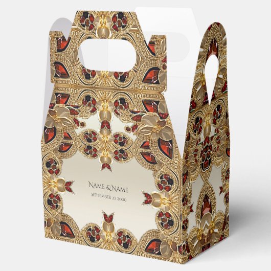 Gouden Bloemen Rode Edelsteen Favoriet Box Bedankdoosjes (Geopend)