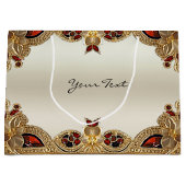 Gouden Bloemen Rode Edelsteen Gift Bag Groot Cadeauzakje (Voorkant)