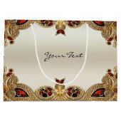 Gouden Bloemen Rode Edelsteen Gift Bag Groot Cadeauzakje (Achterkant)