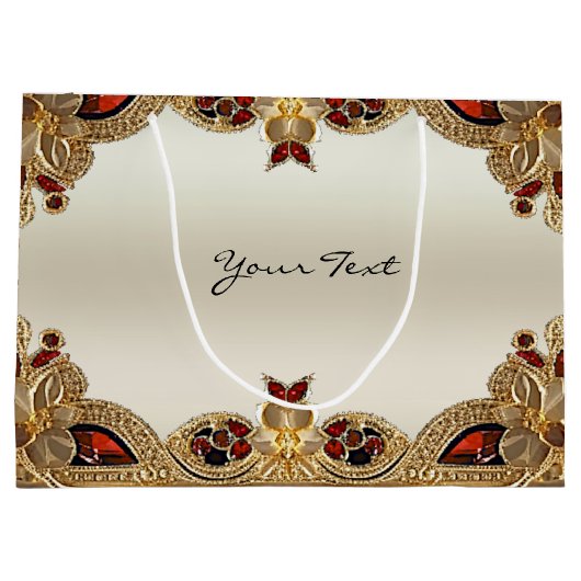 Gouden Bloemen Rode Edelsteen Gift Bag Groot Cadeauzakje (Achterkant)