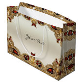 Gouden Bloemen Rode Edelsteen Gift Bag Groot Cadeauzakje (Achterkant Gekanteld)