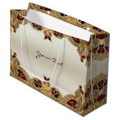 Gouden Bloemen Rode Edelsteen Gift Bag Groot Cadeauzakje (Voorkant Gekanteld)