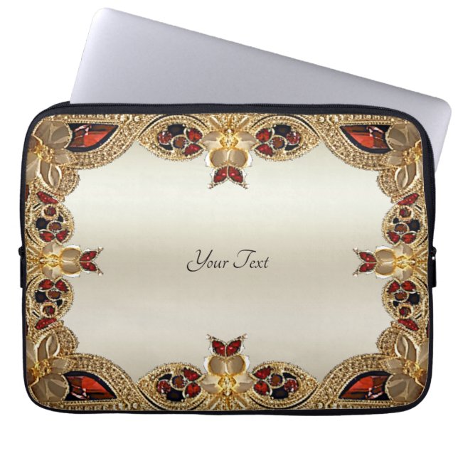 Gouden Bloemen Rode Edelsteen Laptop Mouw Laptop Sleeve (Voorkant)