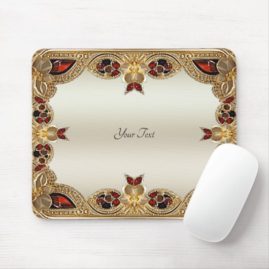 Gouden Bloemen Rode Edelsteen Mousepad Muismat (Met muis)