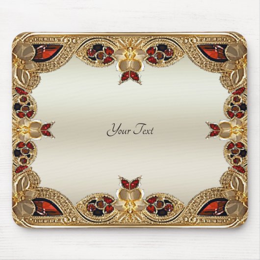 Gouden Bloemen Rode Edelsteen Mousepad Muismat (Voorkant)