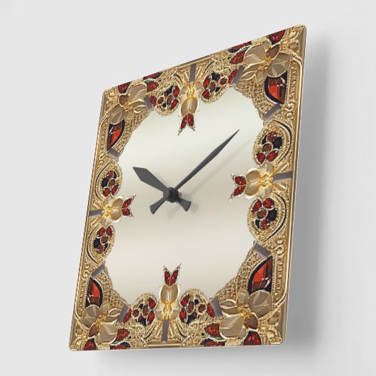 Gouden Bloemen Rode Edelsteen Muur Klok (Hoek)