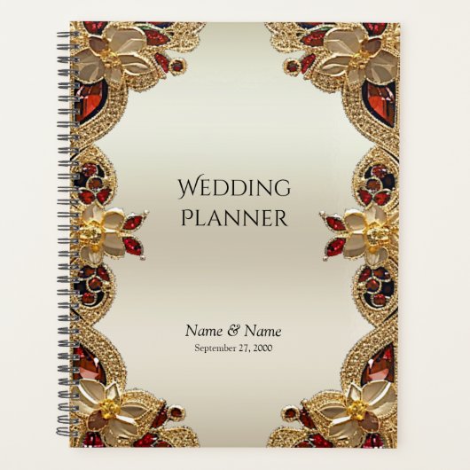 Gouden Bloemen Rode Edelsteen Planner (Voorkant)