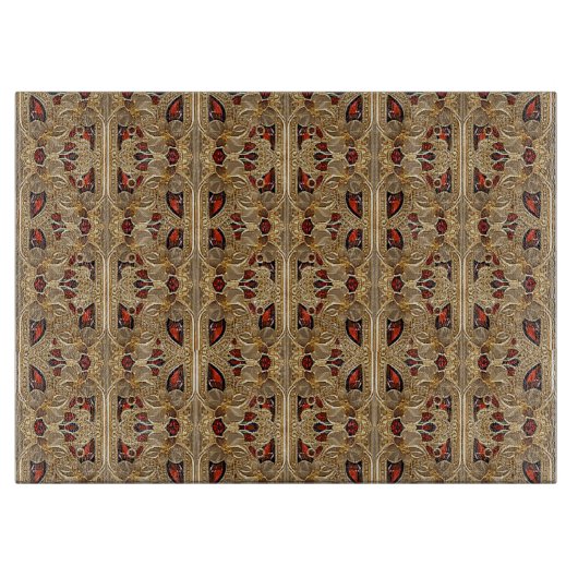 Gouden Bloemen Rode Edelsteen Snijplank (Voorkant)