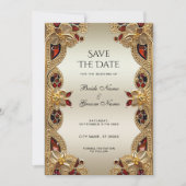 Gouden Bloemen Rode Edelsteen Splendor Bewaar de d Save The Date (Voorkant)
