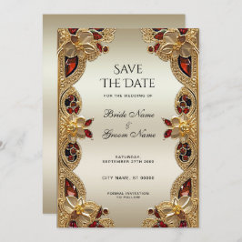 Gouden Bloemen Rode Edelsteen Splendor Bewaar de d Save The Date