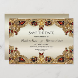 Gouden Bloemen Rode Edelsteen Splendor Bewaar de d Save The Date