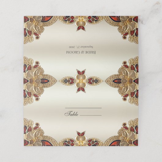 Gouden Bloemen Rode Edelsteen Splendor Place Card Plaatskaartje (Buitenkant ongevouwen)